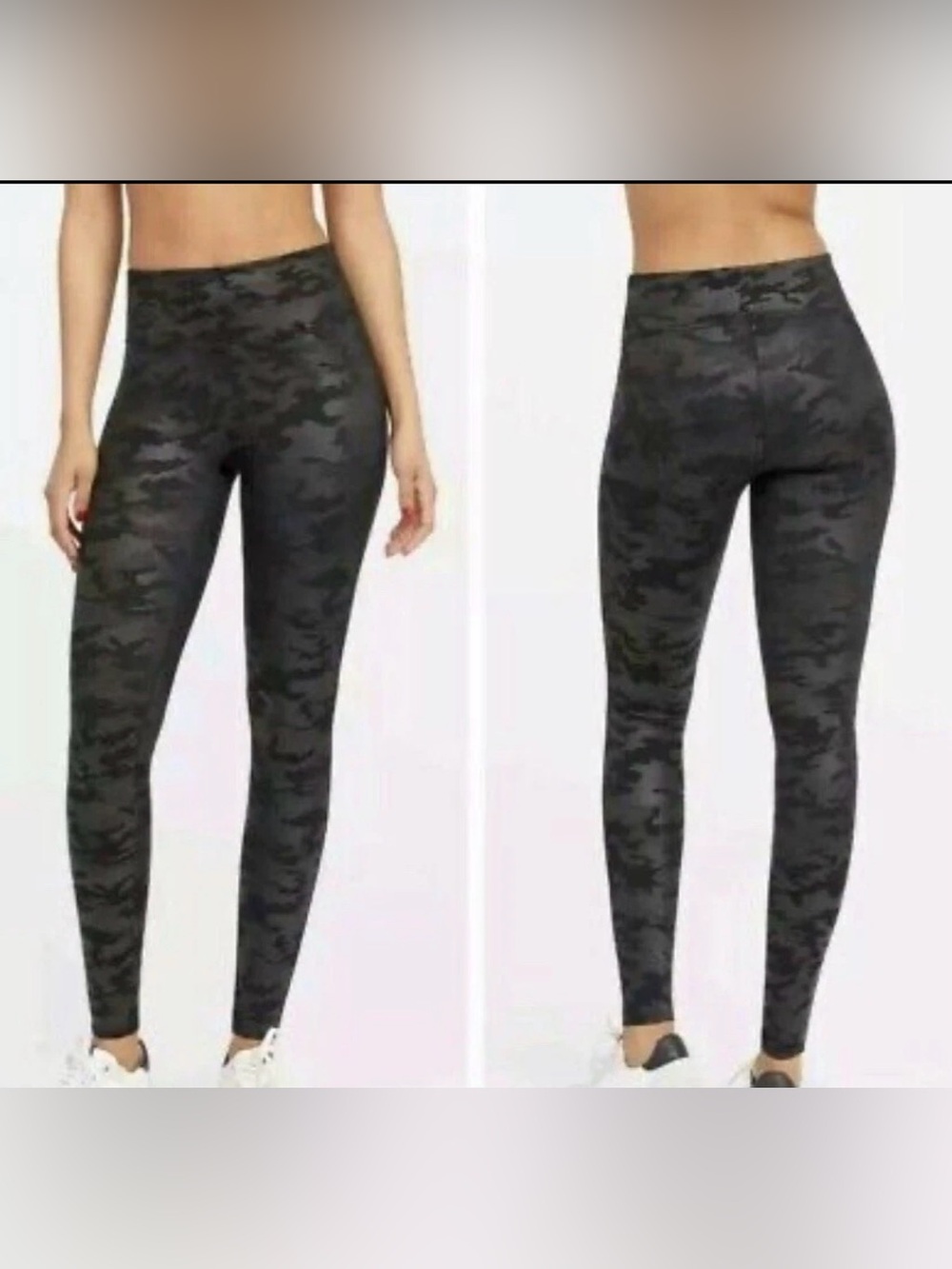 Spanx by Sara Blakely Faux Leather Black Camo Leggings Size XL